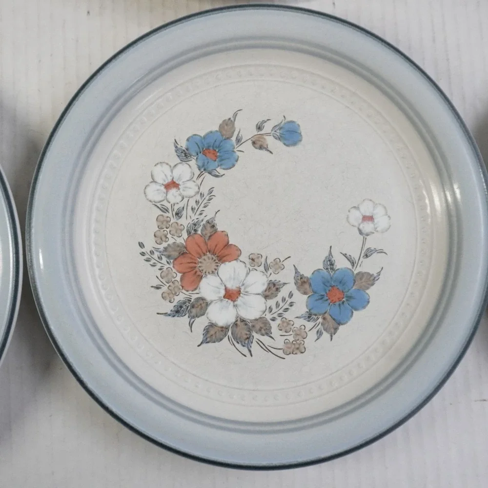 VTG Crowning Fashion Johann Haviland Dinner‎ Plates Floral Blue White Set of 6